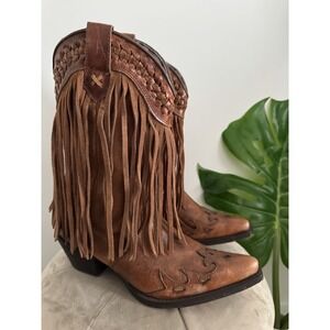 Vintage Dingo Women Leather Western Boots With Fringe Women Size 9.5